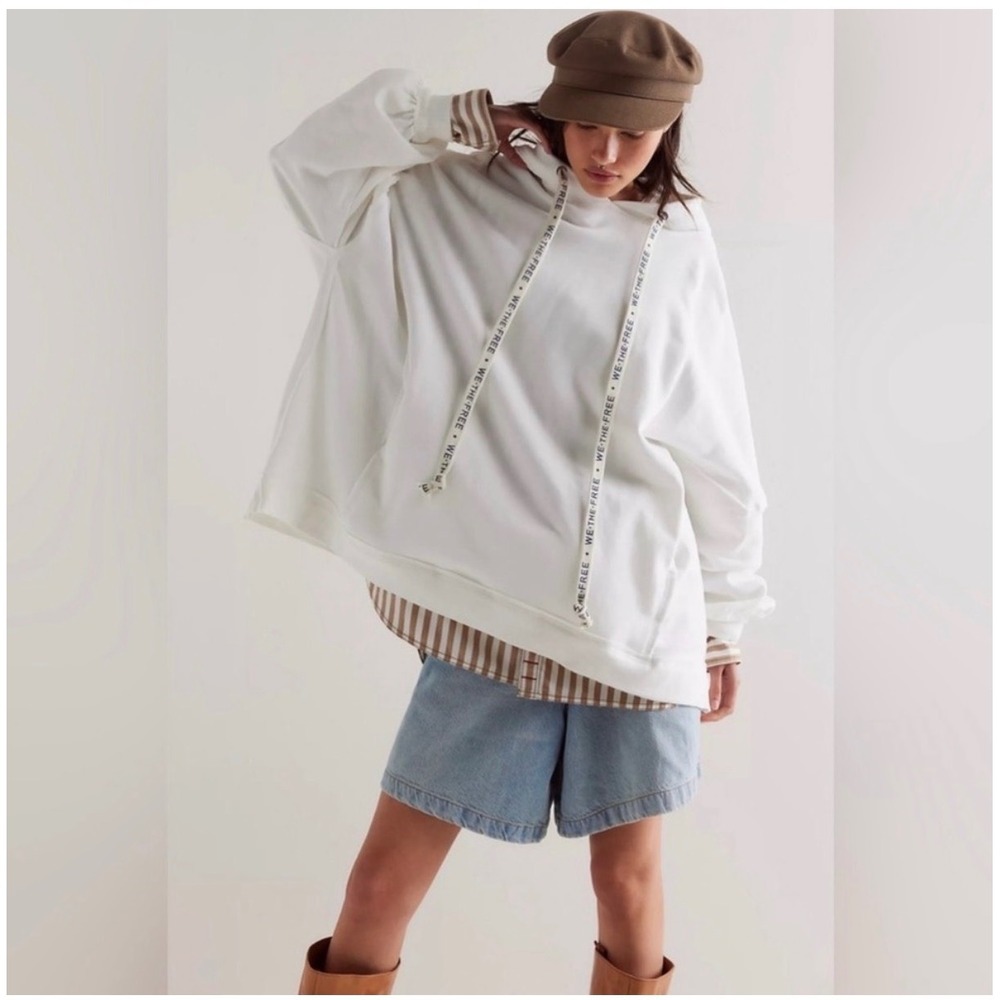 Free People We The Free We Oversized Logo Drawstring Hoodie White XL